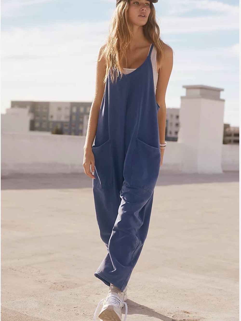 FREE PEOPLE  Hotshot Onesie Relaxed indigo Blue Women's Jumpsuit